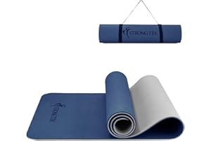 Strongtek Tapete de yoga extra grueso, 0.315 pulgadas, tapete de yoga de TPE ecológico para mujeres y hombres, tapete de gimnasia antideslizante de doble cara, tapete de fitness con correa de