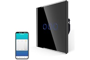 JIMEIDA Inteligentny dotykowy włącznik światła, nie wymaga przewodu neutralnego, przełącznik Alexa, współpracuje z Google Home, czarna szklana płyta bez śrub, 3 biegi