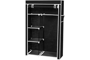 wenyuyu Fabric Wardrobe, 64" Portable Clothes Storage Organiser with Hanging Rails Storage Cupboard Unit, for Bedroom, Department,Living Room (Black)