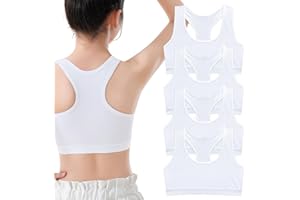 ExcellaElite 4 Pack White Sports Bra, Crop Tops for Girls, Soft Comfortable Cotton Girls Sports Bra, Kids Underwear, Non Padded Training Bra for Ages 8-14 Years