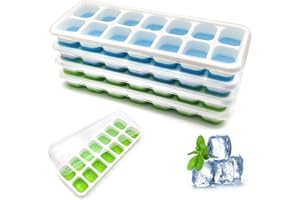 YAZHED 4 Pack Silikon Eiswürfelform mit Deckel LFGB Zertifiziert und BPA Frei Eiswürfelbehälter Stapelbar Leicht zu Lösen Leicht zu Entfernen für Kaffee Cocktails Whisky Getränke (2*Blau + 2*Grün)