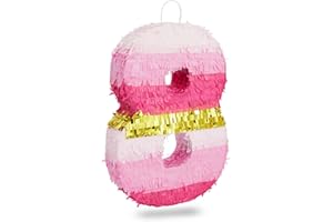 BLUE PANDA Pignatta a forma di numero 8, rosa e oro per ragazze, decorazioni per feste di 8° compleanno, piccola, 41,9 x 28 x 7,6 cm