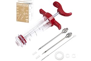 YoHold Seringue à Marinade, injecteur de Viande, seringue Alimentaire avec 2 Aiguilles pour Fumeur de Barbecue, Transparent, 1 oz, Rouge
