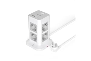 TESSAN 12-i-1-grenuttag med överbelastningsskydd, 8 uttag med 2 USB C och 2 USB A, 2 meters förlängning, multitorn 3600 W med