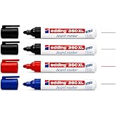 Edding 360 XL Tahta Kalemi Seti, 4'l&uuml; (2 Siyah, 1 Mavi, 1 Kırmızı), Yuvarlak U&ccedil;lu, 1.5-3 mm, Beyaz Tahta ve Flipchart Uyumlu,