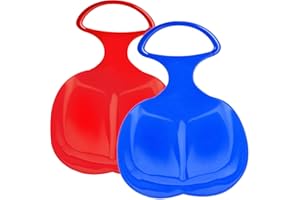 SIKEYDELS Juego de Trineo Bob Plástico, Tabla de Trineo con Asa, Tabla de Plástico para Nieve Hierba y Arena, para deslizarse en la Nieve,Juguete de tracción de Invierno, Rojo+Azul