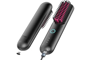 TYMO PORTA Brosse Lissante pour Cheveux sans Fil, Mini Brosse Chauffante Portable pour Voyage, Peigne de Coiffage Lisseur à Ions Négatifs, Fonction Rechargeable par USB, Conception Anti-Brûlure.