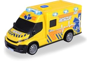 Dickie Toys - IVECO DAILY AMBULANCE (Yellow, 18 cm) - Rescue Vehicle with Light, Sound & Toy Accessories (Including Batteries) Toy Car for Children from 3 Years