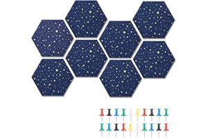 JUVEL Tablero de Corcho, 8 piezas Pizarra Corcho, Hexágono Corcho con 20 Chinchetas, Tablero Corcho para Colgar Fotos, Decoración del Hogar y Notas de Oficina (Azul)