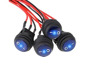SALBSEVER 4 Stück 12v Schalter Wasserdichter Rund Kippschalter, 12V 20A SPST 3Pins Lichter und Blau LED Schalter ON/OFF Wippschalter mit 20 CM Vorverdrahtet für Auto, Boot, LKW, Haushaltsgeräte, Wohnmobil