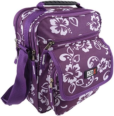 Mens Ladies Canvas Hibiscus Cross Body Messenger Bag by RED X Travel Work (Purple Hibiscus)