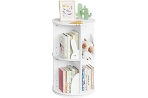 ‎WOLTU WOLTU 2-poziomowy obrotowy regał dla dzieci, obrotowy stojak na książki, biały do salonu, gabinetu, biura, wolnostojącego drewnianego stojaka