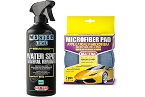 HITOPSELLER KIT MANIAC LINE WATER SPOT MINERAL REMOVER + MICROFIBER PAD KIT COMPLETO PER L'USO DECONTAMINAZIONE RIMOZIONE MACCHIE CALCARE OSSIDAZIONI CARROZZERIA VETRI PLASTICHE