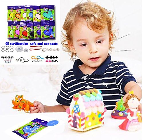 Fluffy Slime for Kids Toys Slime Kit Children Educational Toys Sensory Play Stress Relief Toy Gift for Adults and Childrens Toys with 15000PCS Colorful Foam Balls,54 Production Molds,5 Kinds Polymer Clay Tools (8 Color )