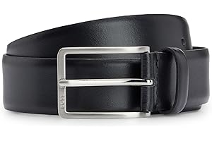 BOSS Męski Erman-L Sz35 wykonany we Włoszech pasek skórzany z grawerunkiem logo na zapięciu, czarny (Black1), 95