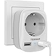 TESSAN USB Steckdose, Steckdose 4000W mit 2 USB Anschluss 2.4A, Steckdosenadapter USB Adapter Steckdose Schuko Stecker mit US