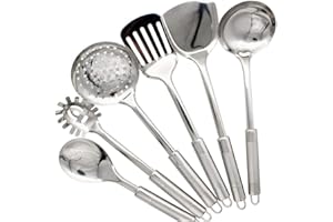 Abcsea 6 Pezzi Set di Utensili da Cucina in Acciaio Inox, Cucchiai da Cucina, Spatola da Cucina, Cucchiaio Forato, Cucchiaio da Zuppa