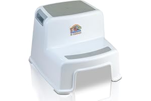 DR. WELLTHY Lama Sam & Friends - Zweistufiger Tritthocker für Kinder ab ca. 18 Monaten praktisch für das Training, mit feiner Anti-Rutsch-Funktion und hoher Stabilität - Grau Trittschemel