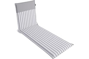 LILENO HOME Coussin pour chaise longue de jardin - 1 pièce - Chaise longue à roulettes - Gris clair - À rayures - Gris clair uni - Idéal pour chaise longue de plage - Rembourré - 190 x 60 x 5 cm