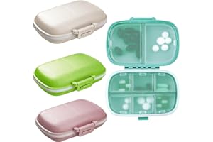 FOUEWS 4 organizer per pillole da viaggio, 8 scomparti, custodia per pillole portatile, piccola scatola per pillole per borsa tascabile, contenitore portatile per medicine (verde+blu+rosa+beige)