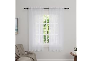 Zdada Net Curtains for Windows 45 Drop, White Slot Top Voile Curtains, Semi Transparent Sheer Curtain Net Curtain Panel for Living Room Kitcken W60xL45 Inch,2 Panels