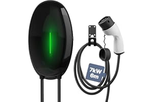 Teskee Caricabatterie EV Tipo 2 Wallbox Home Smart EV Stazione di ricarica per auto per tutti i veicoli elettrici e le auto ibride plug-in Uso all'aperto e al chiuso | Max 7.2kW 32A 6 Metri Monofase