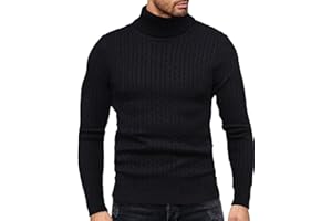 Fastkoala Hommes Pulls Pull-Overs Col roulé Pullover Chaud Basique Jumper Tricot Cardigan Tops