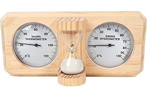 ikare Sauna Thermometer and Hygrometer - 3 in 1 Wooden Sauna 15 Minute Hourglass Sand Timer, Wall-Mounted Sauna Room Accessories