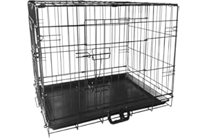 SIGNZWORLD Dog Cage 60 x 43 x 49 cm Foldable with 2 Doors Transport Cage Car Dog Box with Base Tray Transport Box Wire Cage Dog Transport Cage Size (S-24 Inches)
