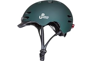 Urban Prime Urban Helmet, Casco Protettivo con Visiera e Luce Anteriore/Posteriore, per Bici, e-Bike e Monopattino Elettrico, Unisex Adulto, Verde, L