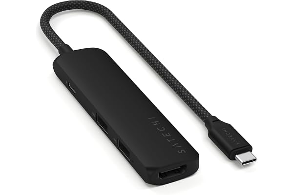 SATECHI 4 en 1 Hub USB C Slim Plus Adaptateur Multiport avec Charge PD 100W, HDMI 4K@60Hz et 2X Ports USB-A Données 10Gbps pour MacBook Air & Pro, PC Portable et Plus – Noir