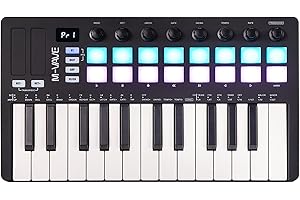 M-VAVE 25 Keys 16 Backlit Drum Pads MIDI Keyboard - Professional Beat Maker and Keytar for Keyboard Music Production Builtin Battery Wireless Connect Black