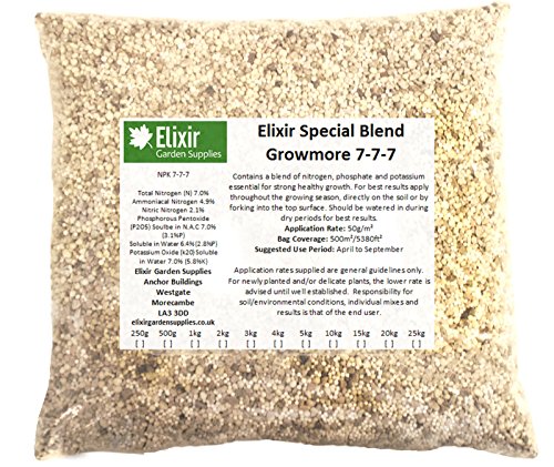 Elixir Gardens Growmore 7-7-7 Special Blend All Round General Purpose Fertiliser | 3kg | Treats 60 sq.m