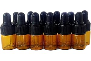 ERIOCTRY 1ML/2ML/3ML Amber Glass Essential Oil Bottles and Eyed Dropper Black Caps Makeup Cosmetic Sample Container Bottle for Essential Oil Aromatherapy Use(Pack of 12) (3ML)