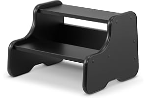defiPad Marchepied avec 2 marches | Tabouret en Bois pour Enfants | Marchepied pour Enfant | Meubles pour Enfants pour Salle de Bain, Cuisine, Chambre d'enfant à partir de 2 Ans (Noir)