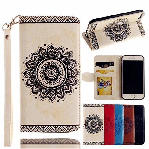 MUTOUREN Schutzhülle Case für iPhone 7 4.7 Zoll Prägung Blumen Geprägte indische Mandala Muster Buch-Stil Bookstyle Handyhülle Schutzhülle Taschen Anti-scratch Bumper et Shock Absorption Magnetverschluss Magnet Etui + Metall Touch-Pen, Retro Weiß - 2