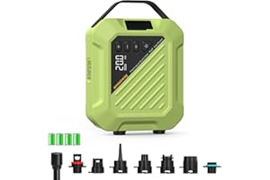 anoutway 20PSI Pompa ad alta pressione per tavole da paddle The Jungle - Pompa d'aria portatile per SUP, auto-spegnimento e connettore da auto 12V DC per tavole da stand up gonfiabili, barche