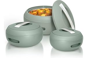 Jaypee Insulated Casserole Dishes | Serving Dishes With Lid | Stainless Steel Inner | Keep Food Warm | Thermal Food Container | Hot Pot | Set of 3-2L, 3L, 5L -By Nyra (Green)