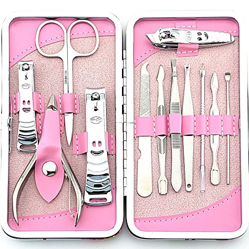 icase4u® Rosa 12-teiliges Nageletui Kits Nagelpflege Set für Maniküre und Pediküre inkl. Nagelzange, Nagelknipser, Nagelschere, Pinzette etc. - 2