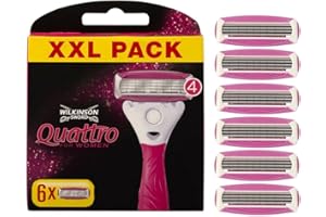 Wilkinson Sword Intuition Quattro Smooth Shave Women’s Razor Blades, Hair Removal, Touch of Aloe Vera, Shavers for Routine Grooming, 6 Refill Pack