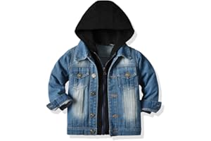L SERVER Enfant Fille Garçon Vêtements en Jean Capuche Blouson Denim Fermeture Haut Printemps à Manches Longues