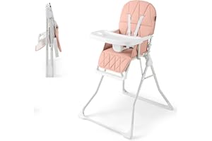 Maxmass Foldable Baby Highchair, Infant Dining Chair with 3-Position Adjustable Tray & Footrest, Removable Seat Cushion, 5-Point Safety Harness, Portable High Chair for Babies and Toddlers (Pink)