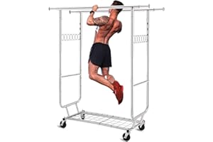 HOKEEPER 180kg Double Load Capacity Commercial Grade Clothing Rail with Shelves, Garment Racks Heavy Duty Adjustable Collapsible Rolling Clothes Rack on Wheels, Chrome Finish