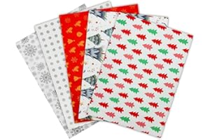 ZHNERY Papier de soie de Noël pour emballage cadeau – Motif festif vert et blanc, 25 feuilles, 5 motifs différents, 50 x 35 cm