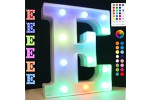 OYCBUZO Light Up Colorful LED Marquee Letter Lights, 18 Colors Changing Alphabet Letters Sign with Remote Timer for Night Light Wedding Birthday Party Lamp Christmas Home Bar Decor- Colorful E
