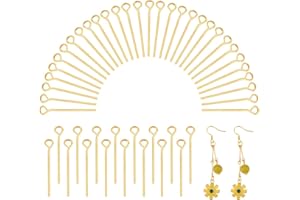 PH PandaHall 200PCS Open Eyepins Headpins Gold Plated Brass Eyepins Jewellery Pins for Beading Earring Necklace Pendant Jewery Making DIY Crafts Golden, 20x0.7mm, Hole: 2mm