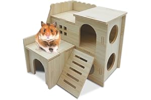 Eyksta Hamster Haus aus Holz Mehrkammernhaus Hamsterhaus Spielzeug Hamster Versteck Hamster Zubehör (Groß 22 * 22 * 22)