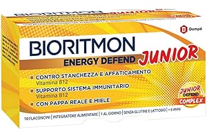 DOMPE' FARMACEUTICI SPA Dompé Bioritmon Energy Defend JUNIOR - Vitamina B12 Pappa Reale e Miele - 10 Flaconcini - 1 Al giorno dai 6 Anni