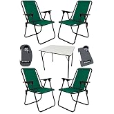Moniev Litea 4 Adet Kamp Sandalyesi Katlanır Piknik Sandalye ve Bardaklık Yeşil + Katlanır Mdf Masa Yeşil, mnv_litea_4_mdf