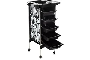 IKAYAA Carros de peluquería Productos de peluquería | Carro enrollable de salón con 5 cajones extensibles Soporte plegable | Cochecito de peluquería SPA para estilista Peluquería peinado | Negro